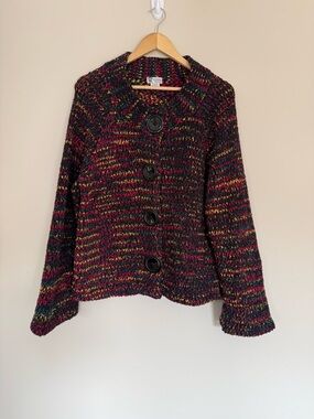 Glenmont Design Women’s Chunky Knit Multicolor Marled Button Front Cardigan Sz L